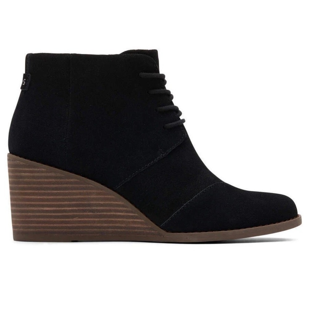 TOMS Kala Black Suede Lace Up Wedge Desert Chukka Booties Size 7.5